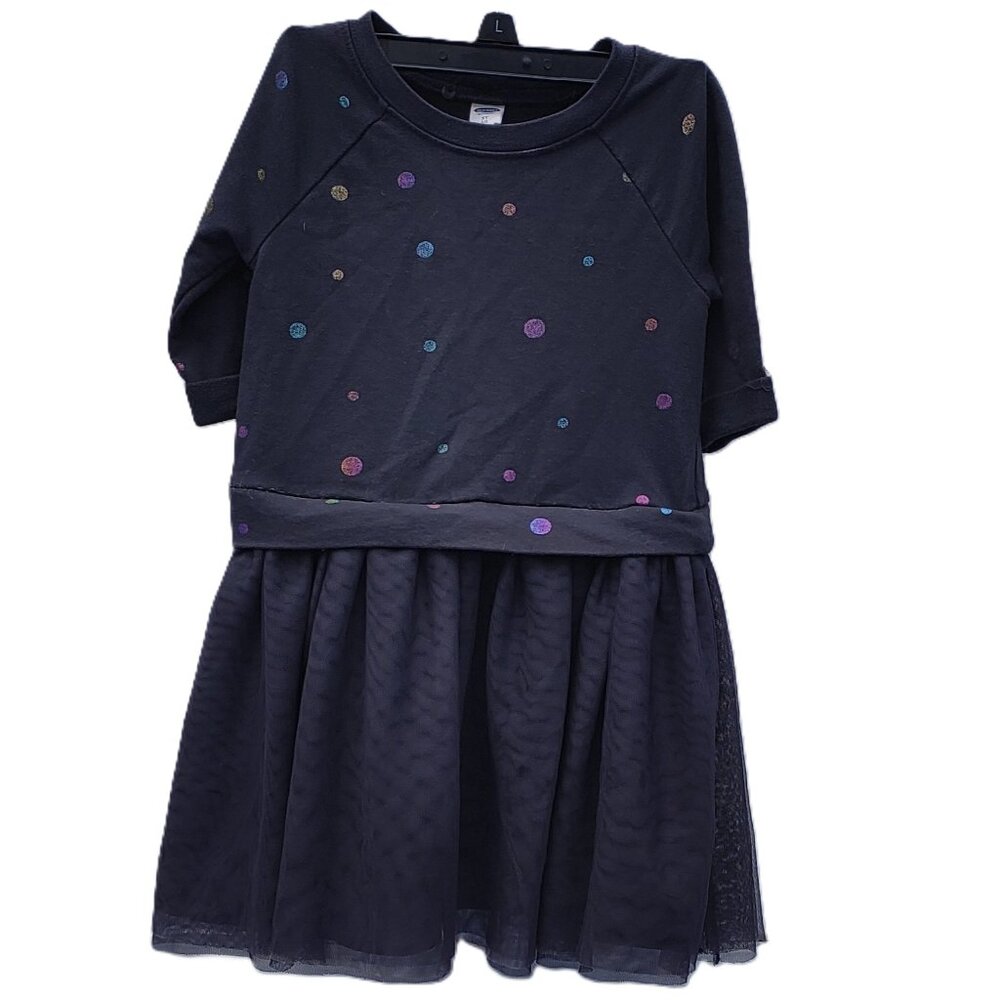 Old Navy Girl's Dress Dark Grey/Gray with Multicolor Iridescent Polka Dots 5T/5A